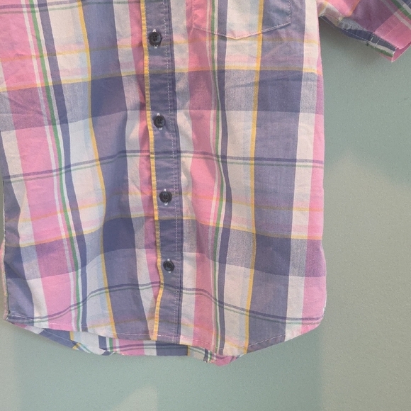Wrangler Plaid Boys Size M (8) Button Down Shirt in Blue, Green, Yellow and Pink - Picture 8 of 9